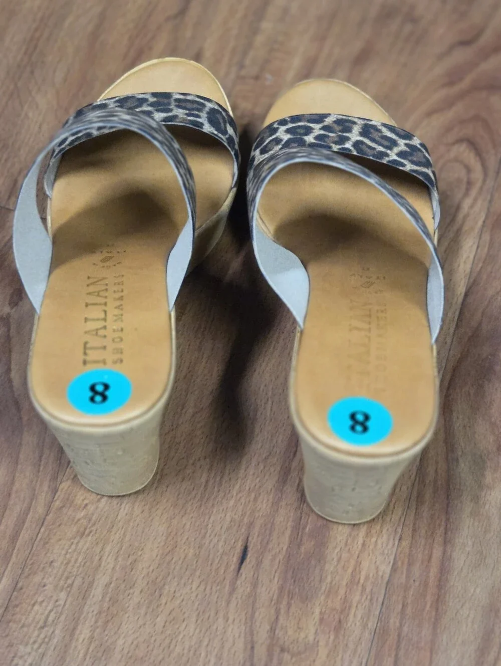 Italian Shoemakers Leopard-Print Double Strap Wedge Sandal - Tan/Black